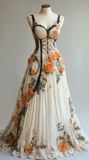 Ndyad Spaghetti Straps Ball Gown Lace Applique Evening Dress Sweet Chiffon Prom Dress HZ1024