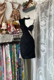 Ndyad Bodycon Black Short Party Dress Asymmetrical Neck Hoco Dresses Lace Beading Formal Dress HZ1024