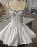 Ndyad Square Neck Ball Gown Satin Short Party Dress Rhinestone Hoco Dresses Elegant Formal Dress Birthday Outfits HZ1024