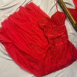 Ndyad Red Mermaid Evening Gown Elegant Beaded Chiffon Long Prom Dresses Spaghetti Strap Formal Dress HZ1024
