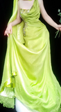 Ndyad Green Sheath Evening Gown Glamour Beaded Tulle Long Prom Dresses Asymmetric Neck Formal Dress HZ1024