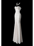 Ndyad Mermaid Evening Gown Glamour Lace Sequin Long Prom Dresses Sweetheart Neck Formal Dress HZ1024