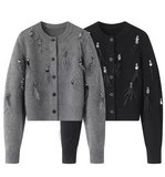 Ndyad Chanel style tassel sequined diamond feather women's long sleeve cardigan HZ1024