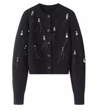 Ndyad Chanel style tassel sequined diamond feather women's long sleeve cardigan HZ1024