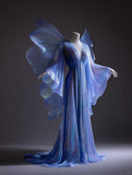 Ndyad Purple V-neck Empire Dress Glitter Chiffon Evening Gown Long Prom Dresses Formal Dress HZ1024
