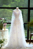Ndyad Strapless A-Line Tulle Evening Gown Lace Applique Sweet 16 Dress Stunning Prom Dresses with Cape HZ1024