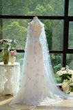 Ndyad Strapless A-Line Tulle Evening Gown Lace Applique Sweet 16 Dress Stunning Prom Dresses with Cape HZ1024