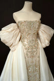 Ndyad Strapless Sheath Tulle Evening Gown Champagne Beaded Elegant Long Prom Dresses HZ1024