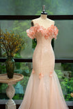 Ndyad Off-the-shoulder Mermaid Tulle Evening Gown Light Coral Beaded Sequin Long Prom Dresses Sweet Birthday Outfits HZ1024