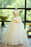 Ndyad White Strapless Ball Gown Glamour Tulle Sequin Appliqu¨¦ Long Evening Gown Quinceanera Dress HZ1024
