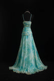 Ndyad Blue Sheath Evening Gown Halter Glamour Printed Chiffon Long Prom Dress HZ1024