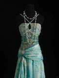 Ndyad Blue Sheath Evening Gown Halter Glamour Printed Chiffon Long Prom Dress HZ1024