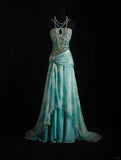 Ndyad Blue Sheath Evening Gown Halter Glamour Printed Chiffon Long Prom Dress HZ1024