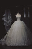 Ndyad White Strapless Bridal Dress Lace Applique Ball Gown Princess Beaded Tulle Long Wedding Dress HZ1024