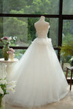 Ndyad White Strapless Bridal Dress Long Ball Gown Elegant Tulle Long Wedding Dress HZ1024