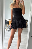 Ndyad Black Ball Gown Formal Dress Strapless Party Dress Birthday Dress Tulle Short Hoco Dresses HZ1024