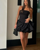 Ndyad Black Ball Gown Formal Dress Strapless Party Dress Birthday Dress Tulle Short Hoco Dresses HZ1024