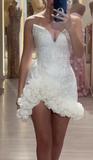 Ndyad White Bodycon Formal Dress Sweetheart Neck Party Dress Birthday Dress Tulle Beaded Short Hoco Dresses HZ1024