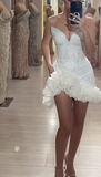 Ndyad White Bodycon Formal Dress Sweetheart Neck Party Dress Birthday Dress Tulle Beaded Short Hoco Dresses HZ1024