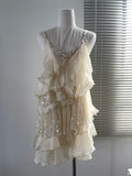 Ndyad Light Champagne Sheath Formal Dress Spaghetti Strap Party Dress Birthday Dress Chiffon Sequin Short Homecoming Dresses HZ1024