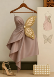Ndyad Pink Sheath Formal Dress Spaghetti Strap Party Dress Birthday Dress Satin Short Homecoming Dresses HZ1024
