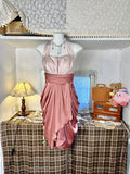 Ndyad Pink Halter Party Dress Satin Sheath Homecoming Dress Sweet 16th Birthday Dress Short Graduation Dress HZ1024