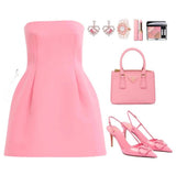 Ndyad Pink Ball Gown Strapless Party Dress Homecoming Dress Sweet 16th Birthday Outfit Short Graduation Dress HZ1024