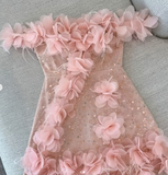 Ndyad Pink A-Line Party Dress Off-shoulder Tulle Sequins Three-dimensional Applique Homecoming Outfit Sweet 16th Birthday Dress HZ1024