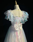 Ndyad Colorful Ball Gown Square Neck Party Dress Chiffon Homecoming Outfit Elegant Birthday Dress HZ1024