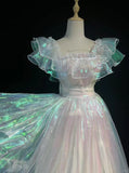 Ndyad Colorful Ball Gown Square Neck Party Dress Chiffon Homecoming Outfit Elegant Birthday Dress HZ1024