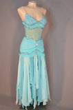 Ndyad Sheath Formal Dress Gradient Blue Spaghetti Straps Prom Dress Chiffon Elegant Birthday Dress HZ1024