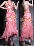 Ndyad Dark Peach Sheath Halter Prom Dresses Pink Sequin Chiffon Evening Dress Elegant Backless 22nd Birthday Outfit HZ1024