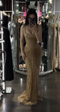 Ndyad Gold Sheath Corset Long Prom Dresses Square Neck Sequin Mesh Evening Gowns HZ1024