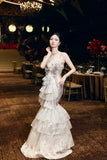 Ndyad Mermaid Spaghetti Strap Long Prom Dresses Elegant Tulle Beaded Birthday Evening Dress HZ1024