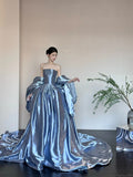 Ndyad Strapless Ball Gown Blue Quinceanera Dress Satin Sweet 16 Dress Birthday Outfits HZ1024