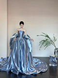 Ndyad Strapless Ball Gown Blue Quinceanera Dress Satin Sweet 16 Dress Birthday Outfits HZ1024