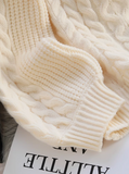 Ndyad embroidered round neck white cable knot sweater HZ1024