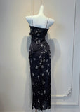 Ndyad Balck Sheath Straps Evening Dress Chiffon Floral Party Dress 16th Birthday Outfits HZ1024