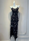 Ndyad Balck Sheath Straps Evening Dress Chiffon Floral Party Dress 16th Birthday Outfits HZ1024