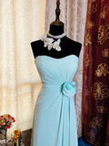 Ndyad Tiffany Blue Sheath Long Prom Dress Chiffon Vintage Evening Gown Sweetheart Formal Dress HZ1024