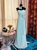 Ndyad Tiffany Blue Sheath Long Prom Dress Chiffon Vintage Evening Gown Sweetheart Formal Dress HZ1024