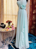 Ndyad Tiffany Blue Sheath Long Prom Dress Chiffon Vintage Evening Gown Sweetheart Formal Dress HZ1024