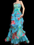 Ndyad Blue Spaghetti Straps Sheath Long Formal Dress Floral Chiffon Sweet Birthday Dress HZ1024