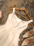 Ndyad Straps A-Line Short Hoco Dresses White Satin Birthday Dress Cute Formal Dress Graduation Dress HZ1024