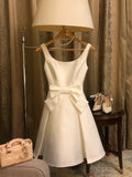 Ndyad Straps A-Line Short Hoco Dresses White Satin Birthday Dress Cute Formal Dress Graduation Dress HZ1024