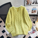 Ndyad V-neck thickened cable knit sweater HZ1024