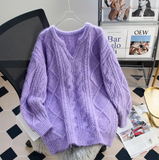 Ndyad V-neck thickened cable knit sweater HZ1024