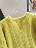 Ndyad V-neck thickened cable knit sweater HZ1024
