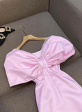 Ndyad Off-the-shoulder Sheath Formal Dresses Cute Pink Satin Hoco Dresses Birthday Outfit Party Dress HZ1024