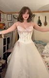 Ndyad White Ball Gown Beaded Prom Dress Spaghetti Straps Tulle Sweet 16 Dress Formal Evening Dress HZ1024